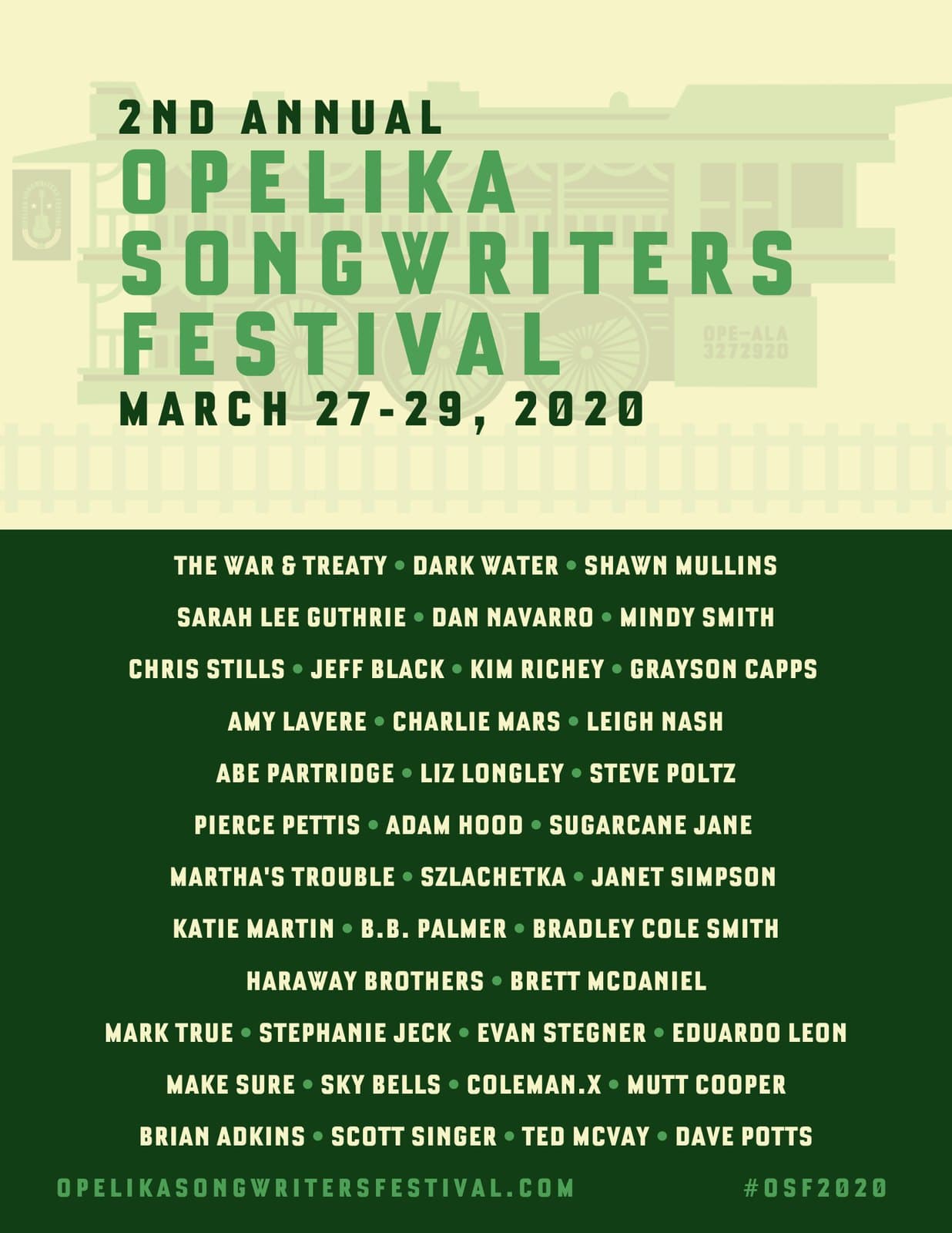 2020 lineup poster: The War & Treaty, Dark Water, Shawn Mullins, Sarah Lee Guthrie, Dan Navarro, Mindy Smith and more
