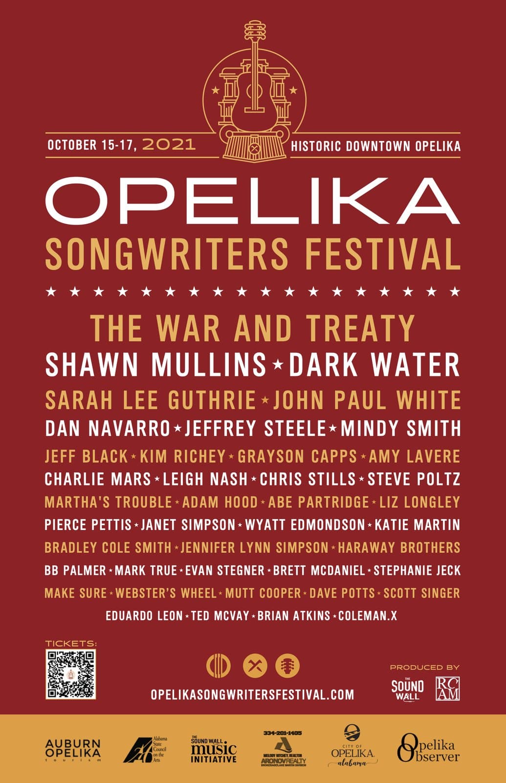 2021 lineup poster: The War and Treaty, Shawn Mullins, Dark Water, Sarah Lee Guthrie, John Paul White and more